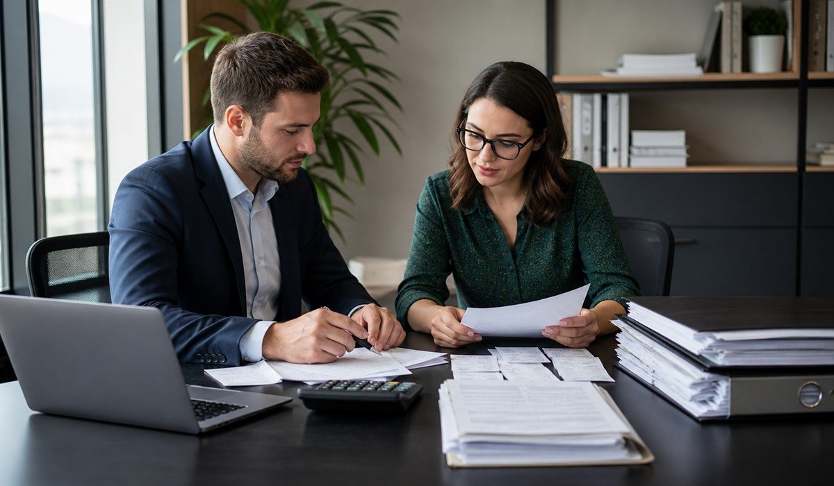 Year-end bookkeeping records organized for tax preparation